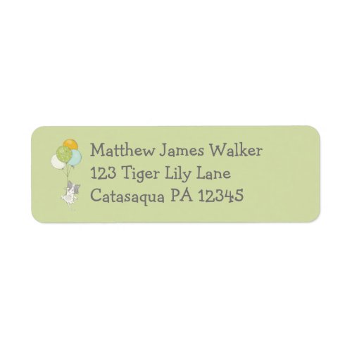 White and Gray Cat with Balloons Return Address Label