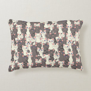 White and gray cats pattern accent pillow