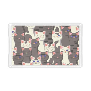 White and gray cats pattern acrylic tray