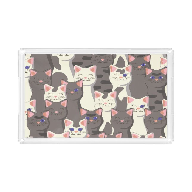 White and gray cats pattern acrylic tray (Front)