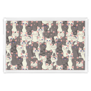 White and gray cats pattern acrylic tray