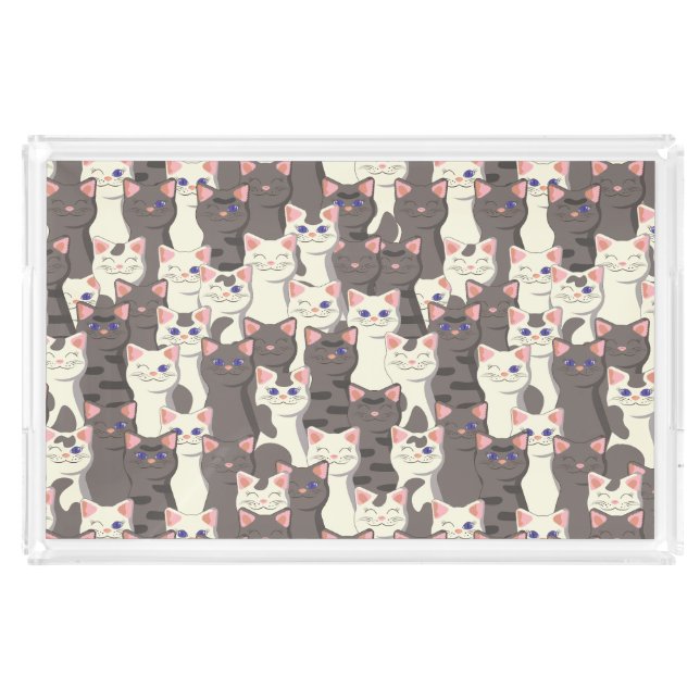 White and gray cats pattern acrylic tray (Front)