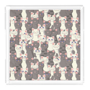 White and gray cats pattern acrylic tray