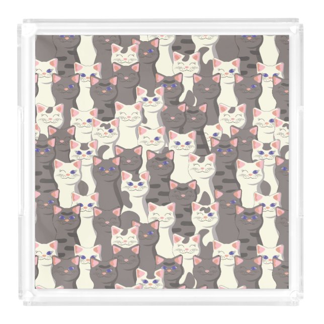 White and gray cats pattern acrylic tray (Front)