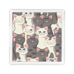 White and gray cats pattern acrylic tray