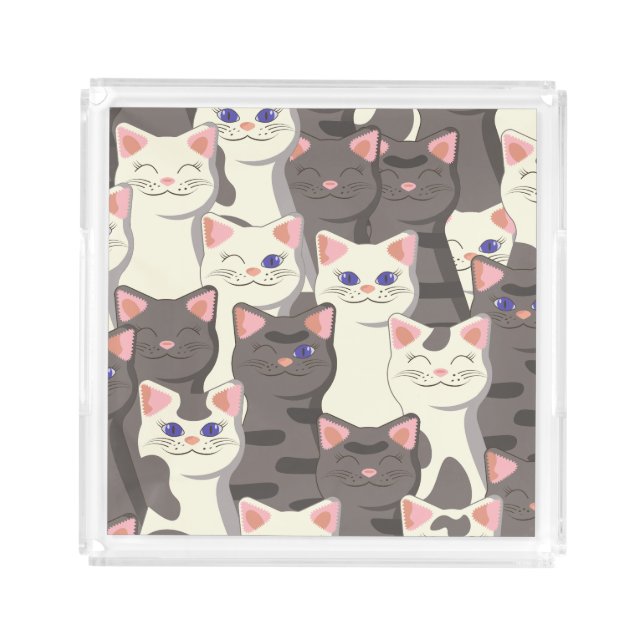 White and gray cats pattern acrylic tray (Front)