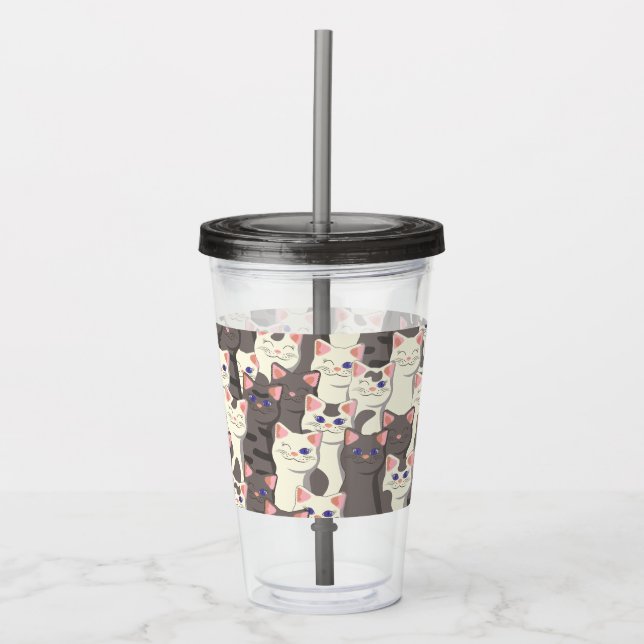 White and gray cats pattern acrylic tumbler (Front)