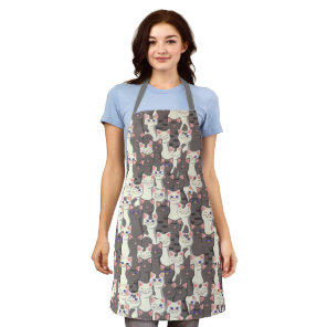 White and gray cats pattern apron