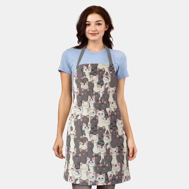 White and gray cats pattern apron (Worn)