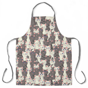 White and gray cats pattern apron