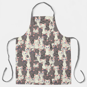 White and gray cats pattern apron