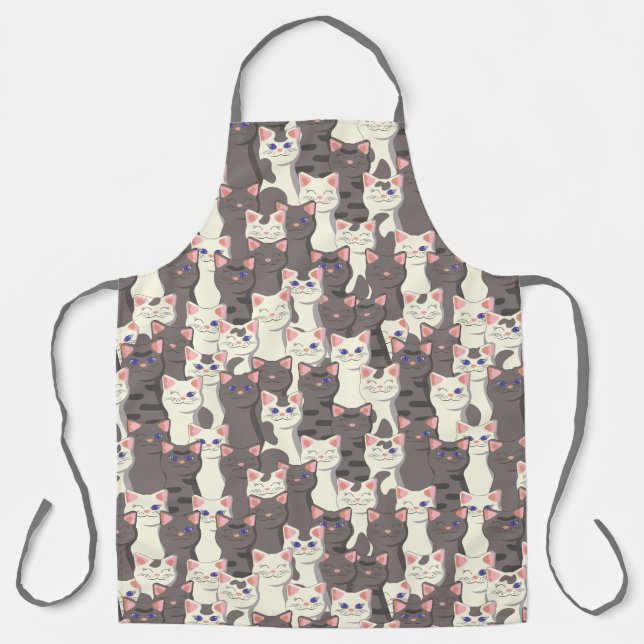 White and gray cats pattern apron (Front)
