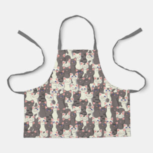White and gray cats pattern apron