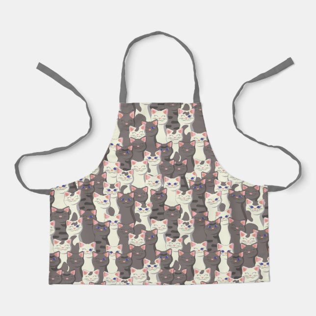 White and gray cats pattern apron (Front)