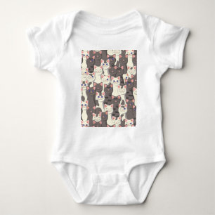 White and gray cats pattern baby bodysuit