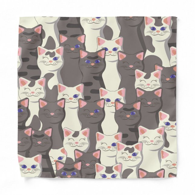 White and gray cats pattern bandana (Front)
