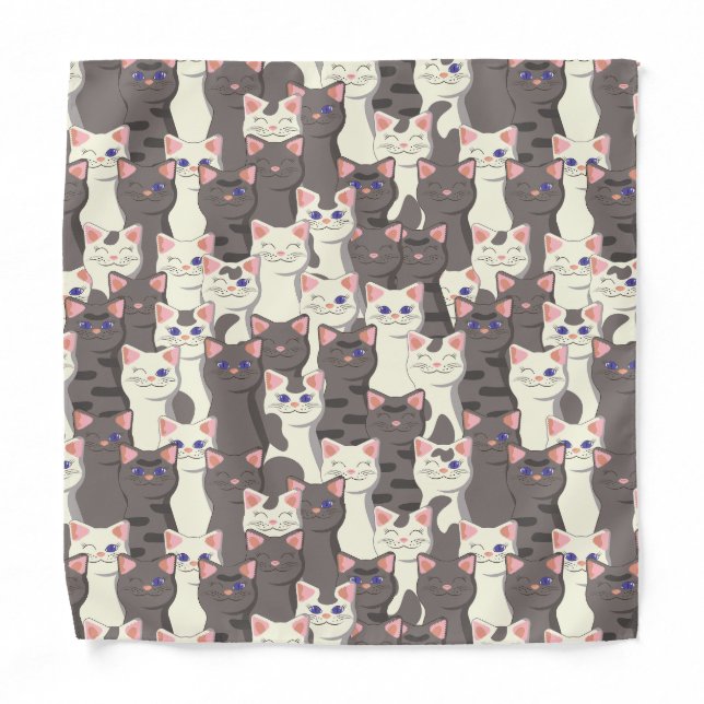 White and gray cats pattern bandana (Front)