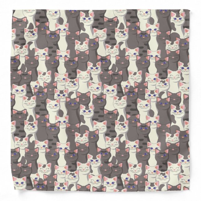 White and gray cats pattern bandana (Front)