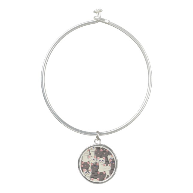 White and gray cats pattern bangle bracelet (Front)