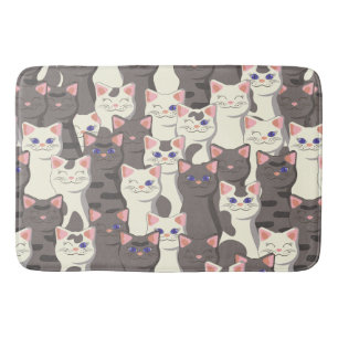 White and gray cats pattern bath mat
