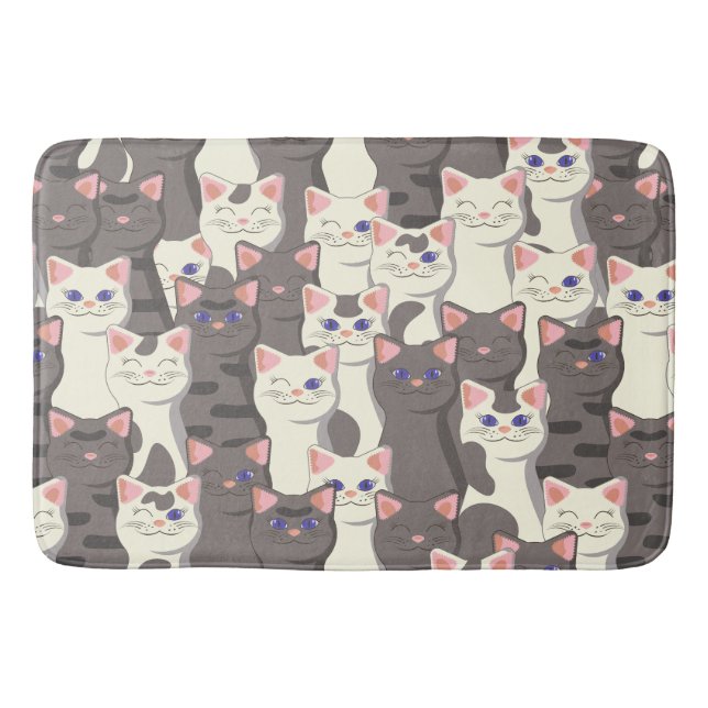 White and gray cats pattern bath mat (Front)