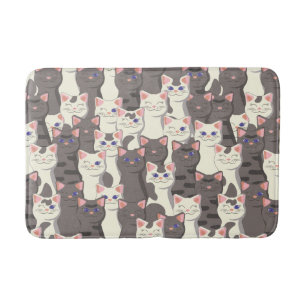 White and gray cats pattern bath mat