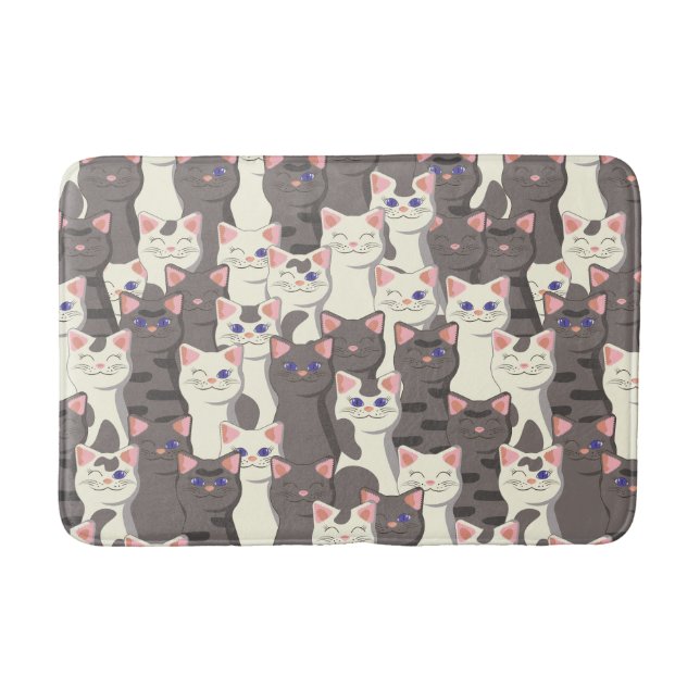 White and gray cats pattern bath mat (Front)