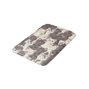 White and gray cats pattern bath mat