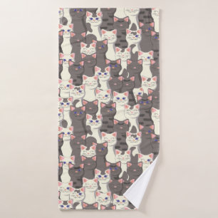 White and gray cats pattern bath towel