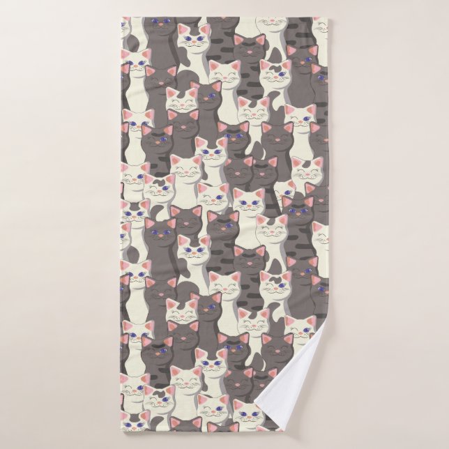 White and gray cats pattern bath towel (Bath Towel)