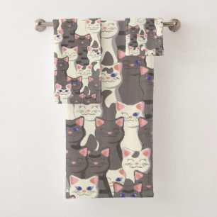 White and gray cats pattern bath towel set