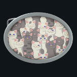 White and gray cats pattern belt buckle<br><div class="desc">Seamless pattern with white,  gray,  stripped tabby and spotted cats</div>