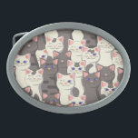 White and gray cats pattern belt buckle<br><div class="desc">Seamless pattern with white, gray, stripped tabby and spotted cats</div>