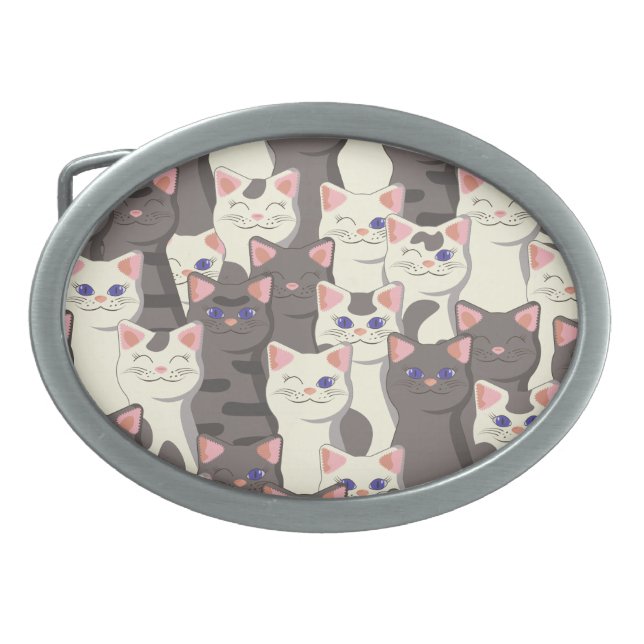 White and gray cats pattern belt buckle (Front)