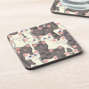White and gray cats pattern beverage coaster