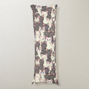 White and gray cats pattern body pillow