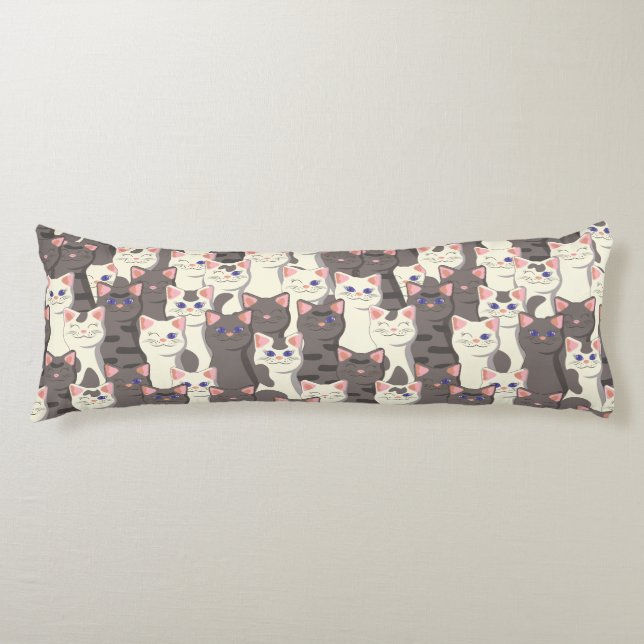White and gray cats pattern body pillow (Front)