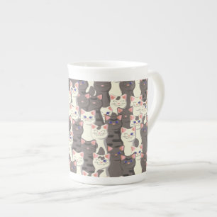 White and gray cats pattern bone china mug