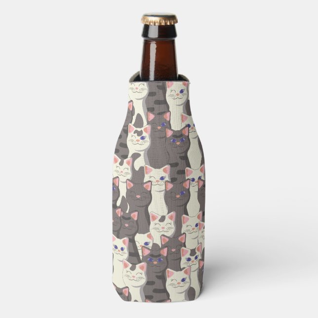 White and gray cats pattern bottle cooler (Bottle Front)