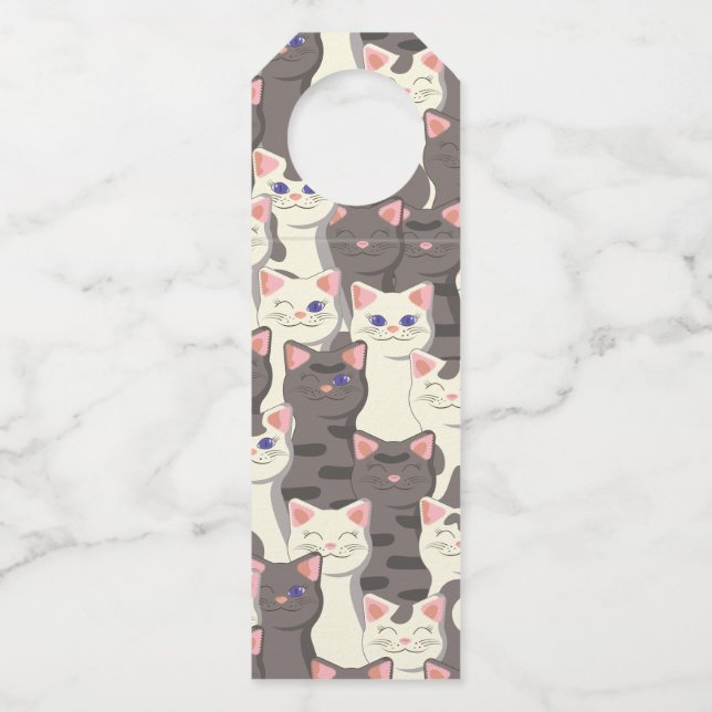 White and gray cats pattern bottle hanger tag (Front)