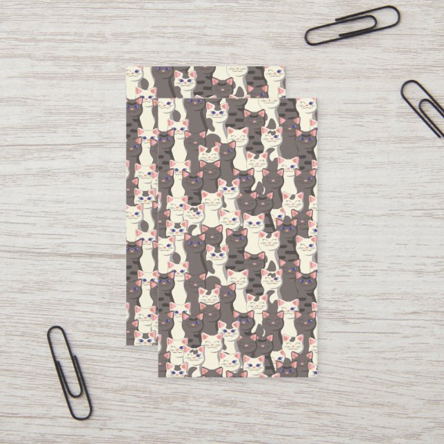 White and gray cats pattern business card (Front/Back In Situ)