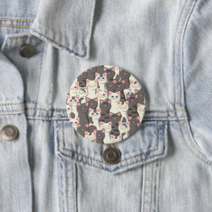 White and gray cats pattern button
