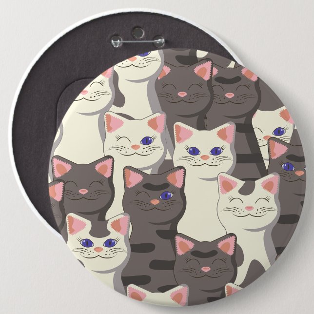 White and gray cats pattern button (Front & Back)