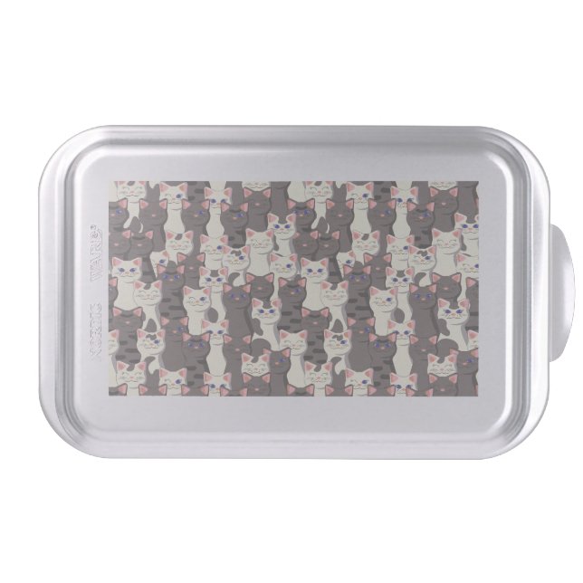 White and gray cats pattern cake pan (Front)