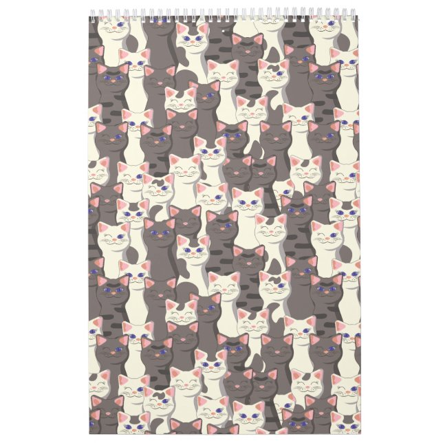 White and gray cats pattern calendar (Cover)