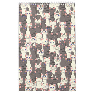 White and gray cats pattern calendar