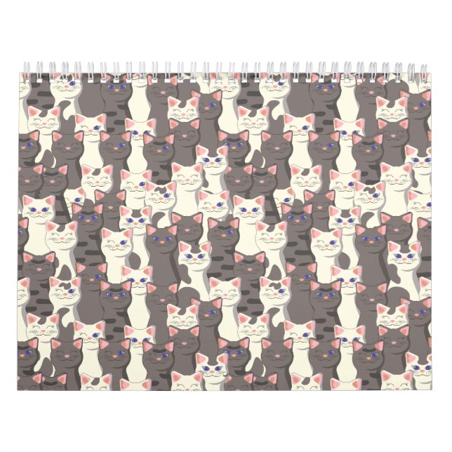 White and gray cats pattern calendar (Cover)
