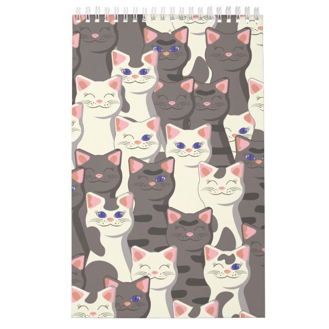 White and gray cats pattern calendar (Cover)