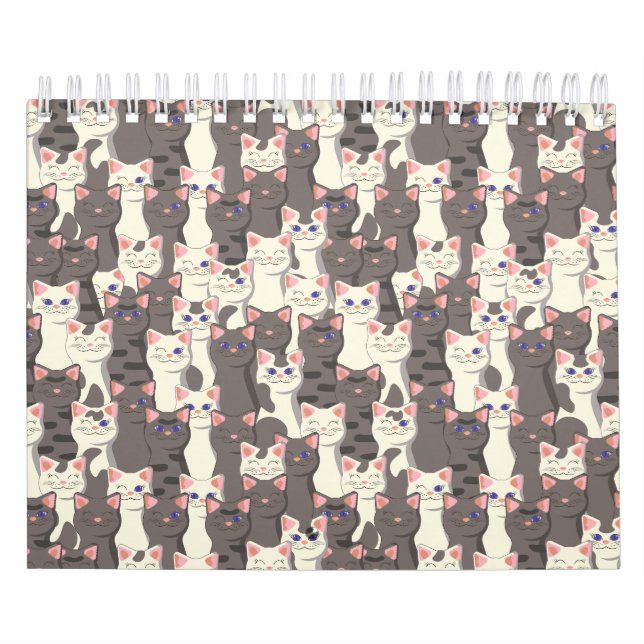 White and gray cats pattern calendar (Cover)