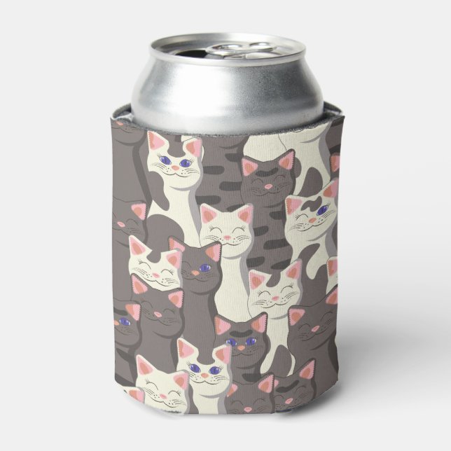 White and gray cats pattern can cooler (Can Front)